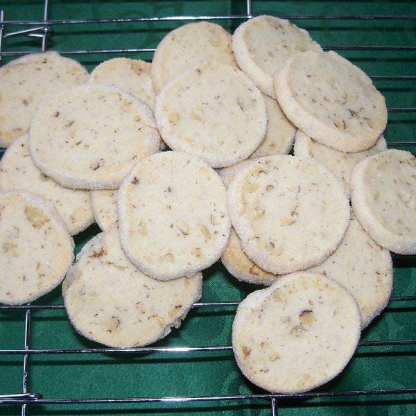Homemade, Swiss-style Walnusssablés (walnut sablés) on a cooling rack